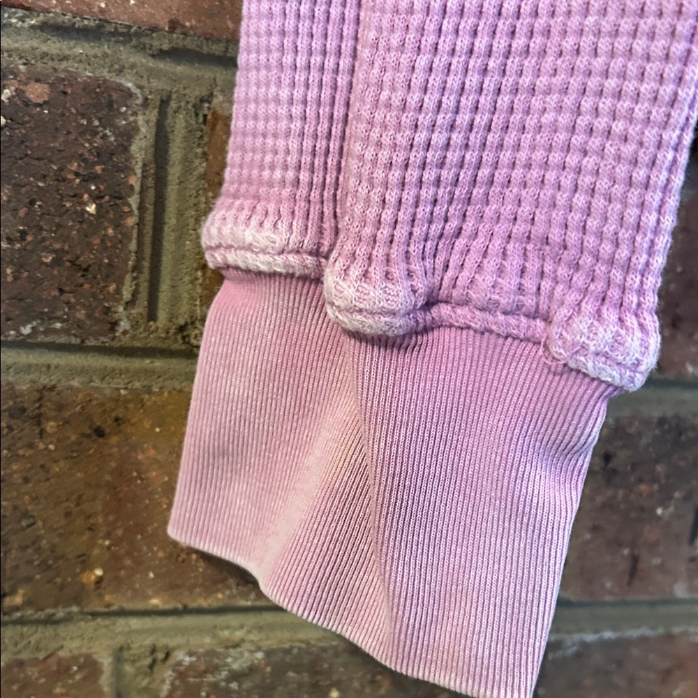 Double Zero Pink Waffle Henley Long Sleeve Top - Picture 5 of 6